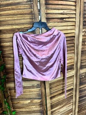 Boohoo Dusty Mauve Satin Long-Sleeve Crop Top